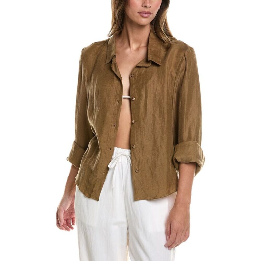 Anemos Womens Linen-Blend Phillips Button-Down Shirt